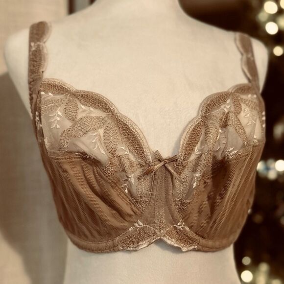 Chantelle Tan Lace Underwire Bra with Scalloped Edges - Picture 1 of 4